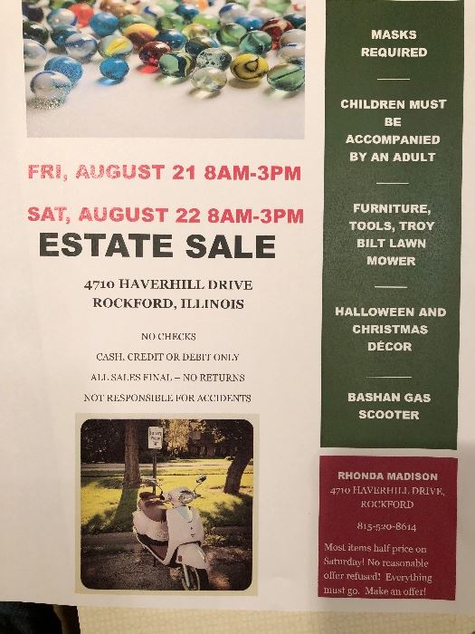 Estate Sale in Rockford, IL starts on 8/21/2020