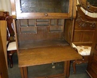 OAK LAWYERS BOOKCASE WITH DROP FRONT DESK 