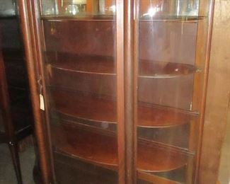 OAK CLAW FOOT GRIFFEN CARVED BOW FRONT CHINA CABINET
