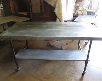 ZINC TABLE TOP ON WHEELS GREAT WORK TABLE KITCHEN-GARDEN-GARAGE 