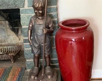 Statue or figurine - cast resin, boy playing golf