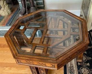 Asian style side table  with glass top - made by Henredon