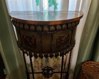 Antique demilune table with marble top