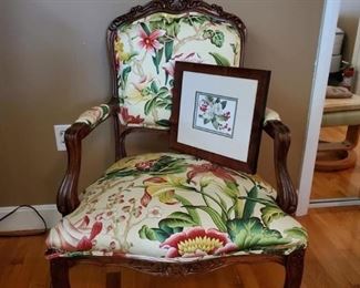 French carved armchair, shabby chic