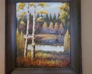 Framed painting, landscape, signed