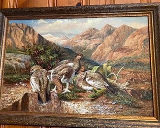 Oil on Canvas, signed painting  of grouse, set in American west