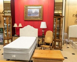 Twin bed - linen headboard.  The mattress set is amazing.  If you need two mattress sets, just ask!  We have another set in the back - but  just one headboard.