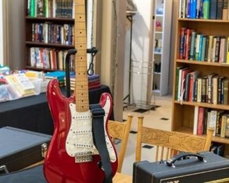 1999 Fender Stratocaster -price includes Vox amp, strap, stand, and choice of case.