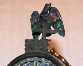 Detail of finial on antique Vienna Clock Enamel on Silver