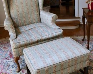 Pair of satin upholstered wing chairs