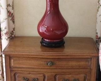 Antique Chinese pair of Ox Blood jars, now lamps.