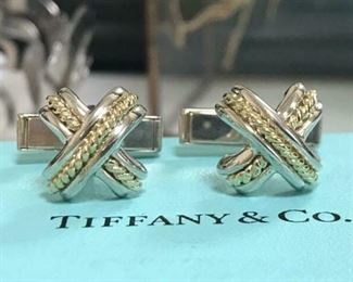 Tiffany Signature 18k Silver and Gold Men's Rope Weave Cross Cufflinks