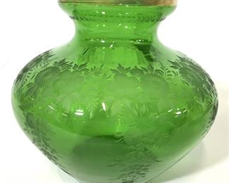 Green Toned Bohemian Art Glass Vase