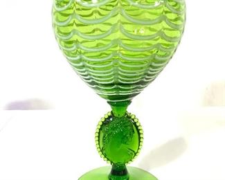 Green Toned Art Glass Goblet