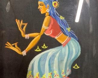 South Asian Style Acrylic on Fabric Artwork
