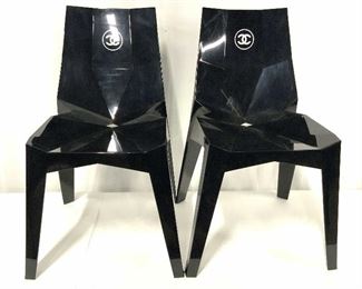 Rare Pair Authentic CHANEL Boutique Logo Chairs