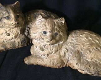 Pair HUBLEY Persian Cat Cast Iron Figurals, signed