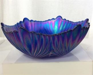 Labeled FENTON Blue Carnival Glass Bowl