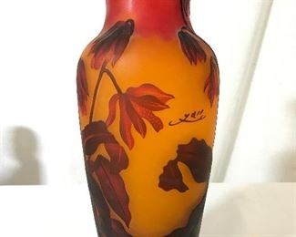 Signed Galle Vintage Amber Toned Vase