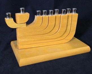 Collectible Handcrafted Wood Menorah, Signed