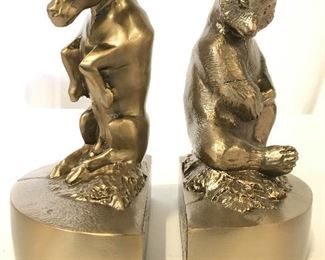 PM CRAFTSMAN Gold Toned Metal Bear & Bull Bookends