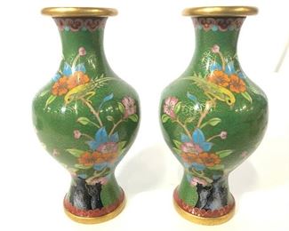 Vintage Pair Asian Enameled Vases