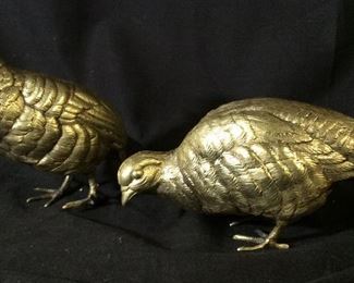 Pair Gilt Patina Bronze Pheasant Figural