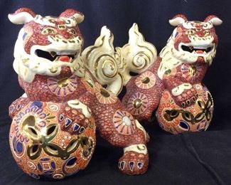Pair Signed Chinese Porcelain Temple / Fu Dogs