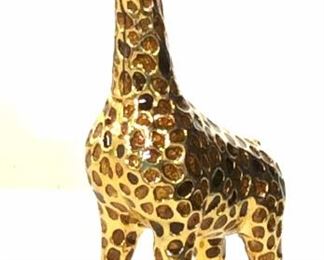 Enameled Gold Tone Metal Giraffe Figural