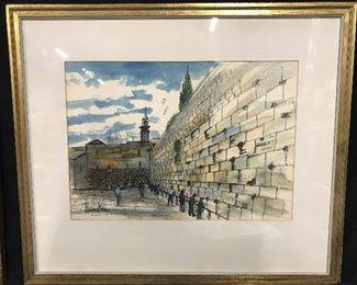 Pr Signed Watercolor Painting Wailing Wall Scenes