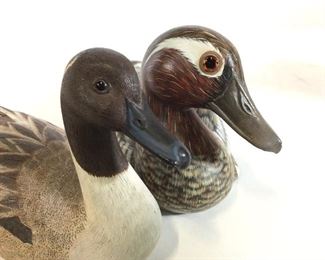 Pair Signed Hnd Sculpted Wood Duck, A BADA