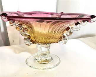 Opalescent Pedestaled Art Glass Centerpiece Vessel