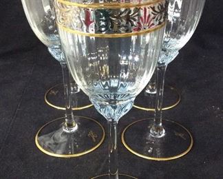 Hand Painted Set 12 Crystal Wine Glasses