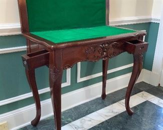 Carved French Style Game Table w Drawers