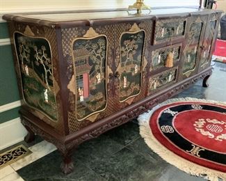 Intricately Carved Painted Detailed Asian Commode