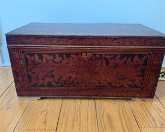 Asian Vintage Red Black Lacquer Chest