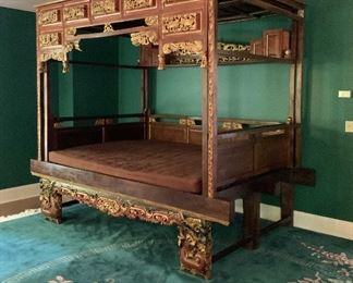 Grand Over-the-Top Carved Chinese Opium Bed