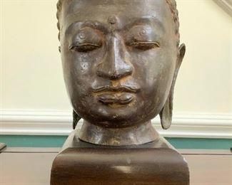 VIntage Bronze Metal BUddha Head on Stand