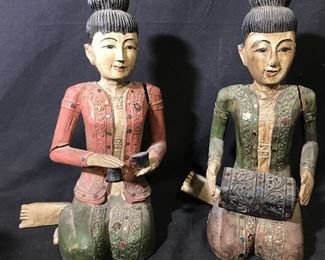 Pair Indian Style Solid Wood Sculptures