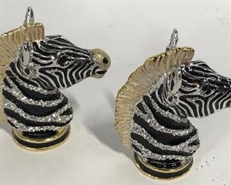 Pair Matching Metal Zebra Head Paperweights
