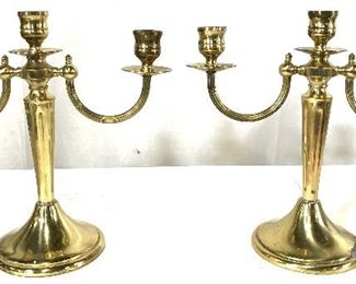 Pair Gold Toned 3 Arm Brass Candelabras
