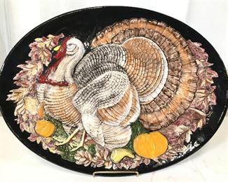 Porcelain Serving Plate W Turkey Detail