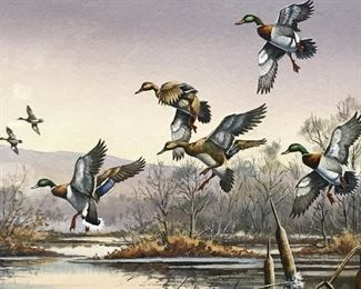 R.A.Kercher Signed Watercolor Painting, Ducks