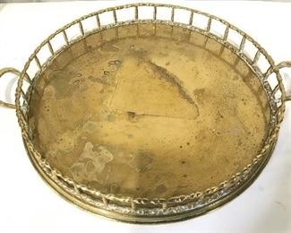 Vintage Gold Toned Brass Butlers Tray w Handles