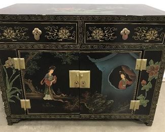 Antique Asian Style Hand Painted Lacquer Cabinet