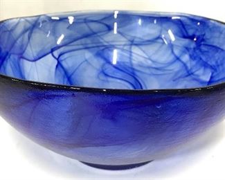 Blue Toned Art Glass Centerpiece Bowl