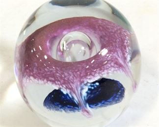 Signed Art Glass Globe Paperweight, c. 1990