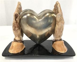 Vntge Signed Heart Trinket Box W Hand Figures