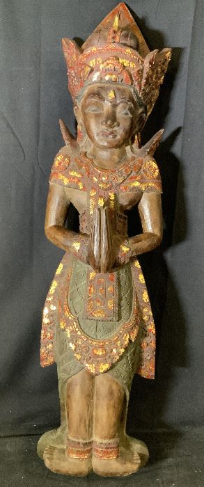 Far East Asian Polychrome Wooden Sculpture