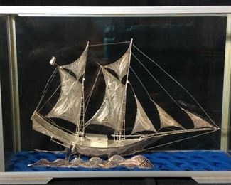 Hand Crafted Sterling Silver Sailing Ship Statue